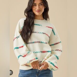Altar'd State Cream Sweater with Colorful Stripes